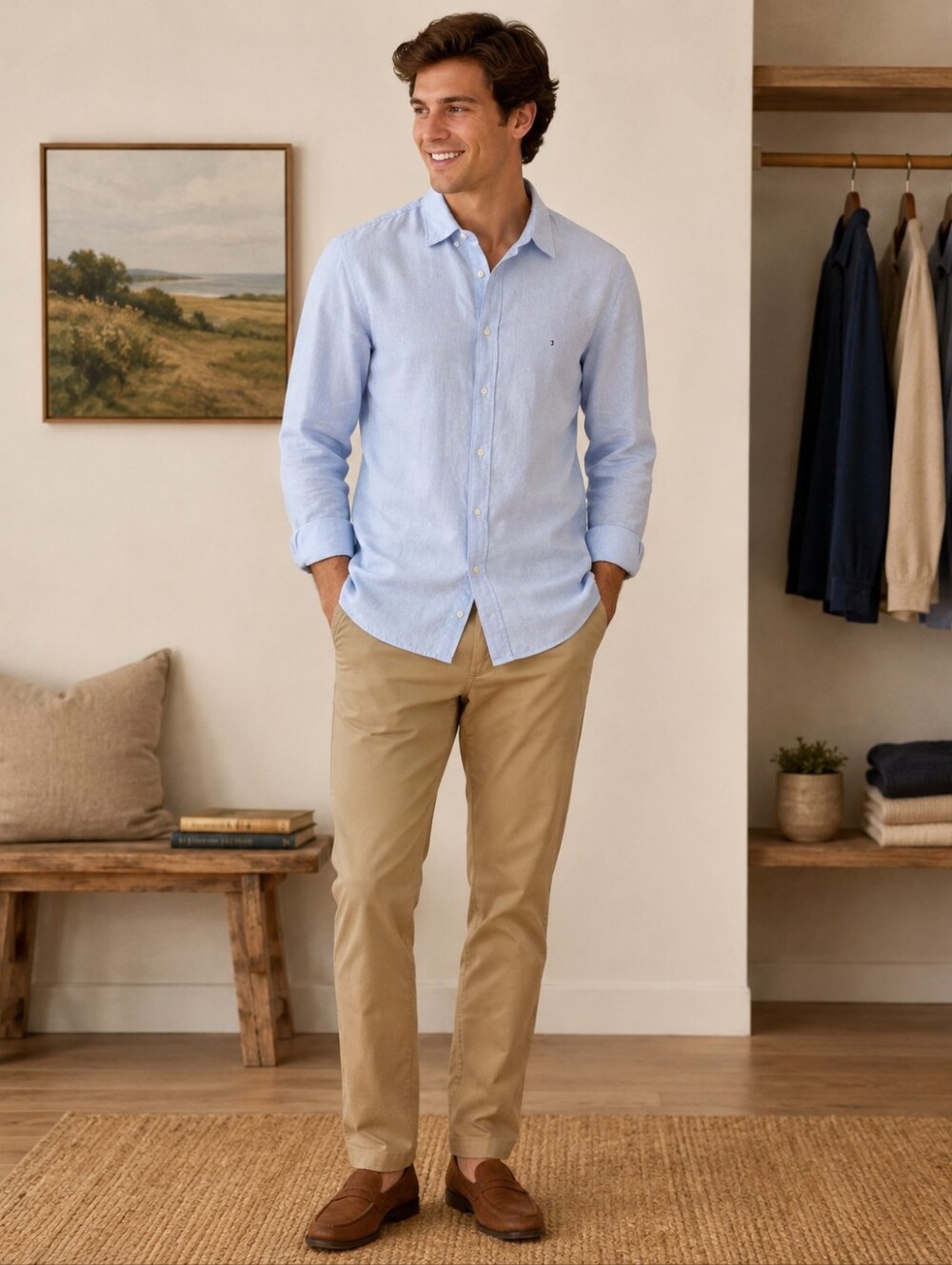 Tommy Hilfiger Long-sleeve button-down casual shirt. Light Blue Size L Preppy